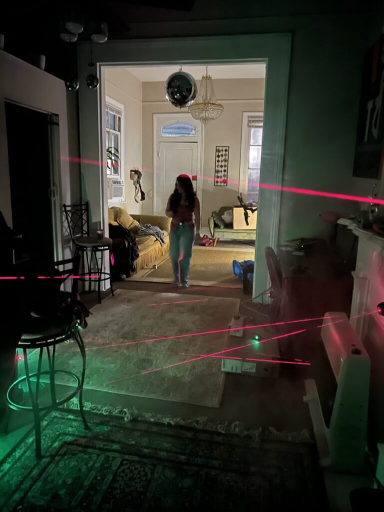 Lazer Maze installation with red laser beams