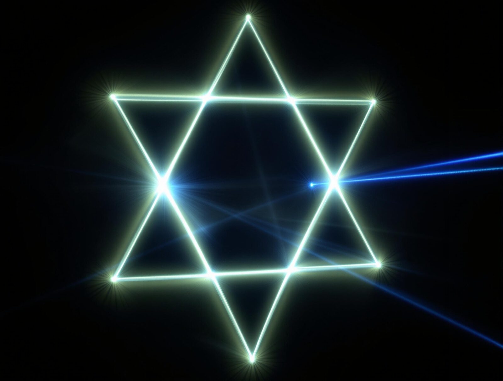 Six laser beams arranged to form a Star of David when viewed head-on